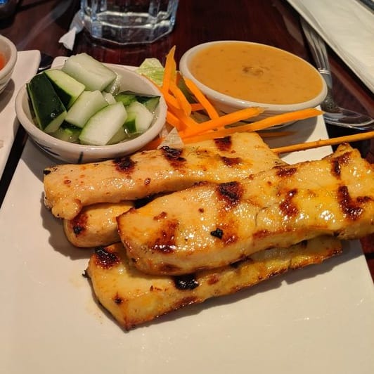 Grilled Sliced Chicken on a Skewer.